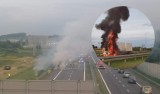 Pożar samochodu ciężarowego na autostradzie A4 w Podłężu. Nikt nie ucierpiał w wyniku zdarzenia