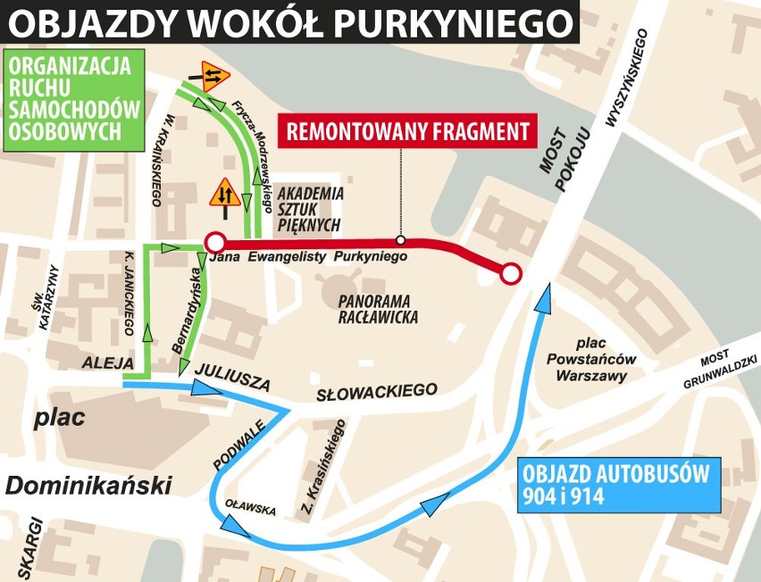 Wrocław: Rusza remont ul. Purkyniego. Będą większe korki (MAPA)