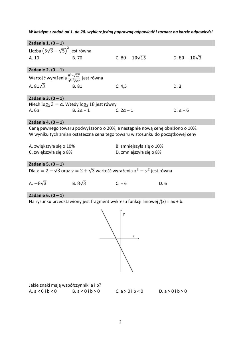 Matura próbna 2022. Matematyka (poziom podstawowy) - ZADANIA [ARKUSZE]