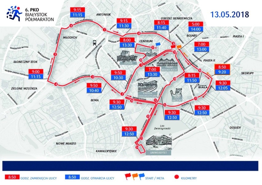 6. PKO Białystok Półmaraton - trasa biegu, objazdy i mapa