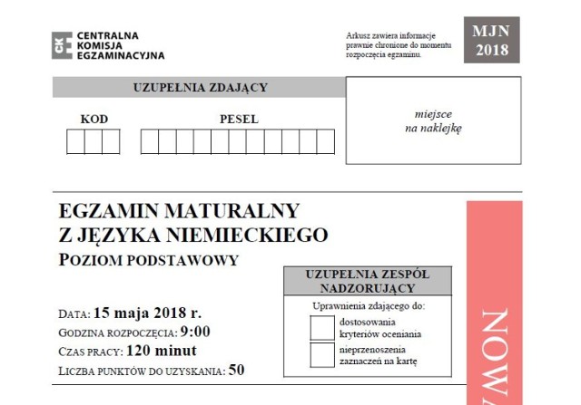 Matura 2018 - język niemiecki, poziom podstawowy - arkusze i odpowiedzi 15.05.2018Matura 2018 - język niemiecki, poziom podstawowy [arkusze i odpowiedzi]