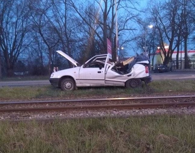 Do wypadku doszło na wysokości ulicy 3 Maja. Pies biegał po ulicy Pabianickiej.Kierowca skody jadąc ulica Pabianicką w kierunku ronda Lotników Lwowskich stracił panowanie nad samochodem i uderzył w drzewo stojące pomiędzy jezdniami i torowiskiem. Chwilę po wypadku z samochodu wydostał się średniej wielkości pies. Wystraszone zwierzę biegało pomiędzy torami wypatrując swojego pana znajdującego się w samochodzie.