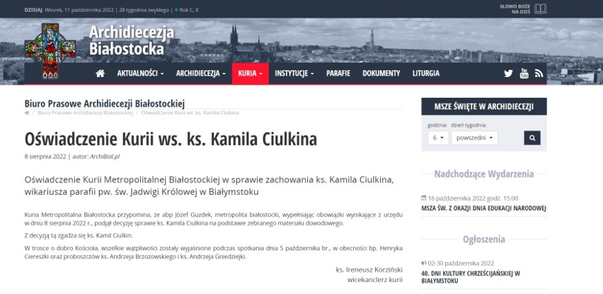 Drugie oświadczenie kurii w spr. ks. Kamila Ciulkina, które...