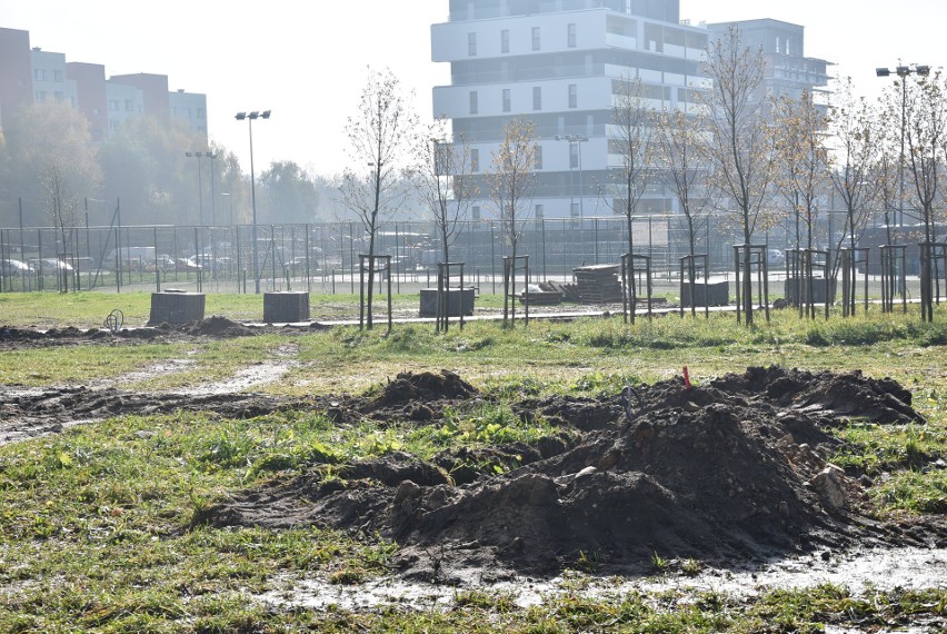 Postępują prace nad nowym parkiem w Zagórzu. Docelowo ma być...