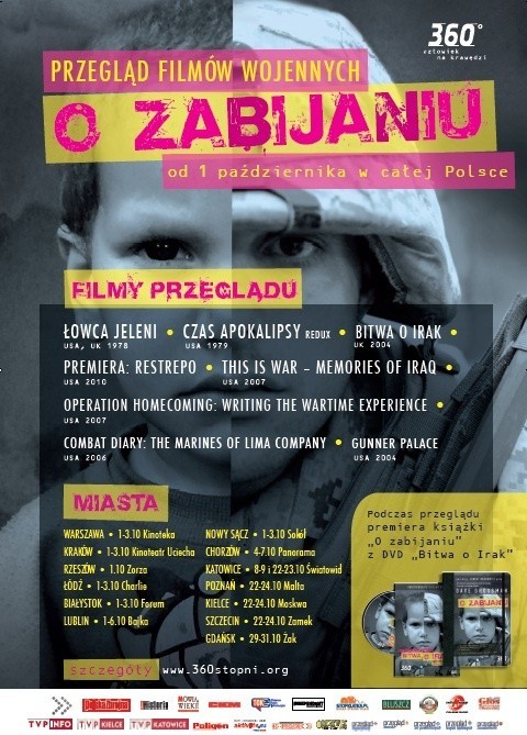 1 października rusza Ogólnopolski Przegląd Filmów Wojennych "O zabijaniu". Podczas trzech dni, w trzynastu miastach w Polsce zostanie wyświetlonych blisko dziesięć tytułów.