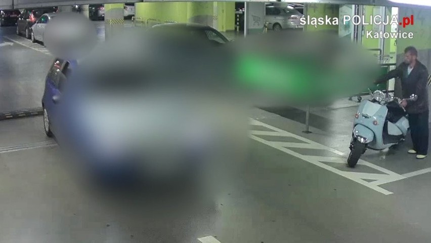 Mężczyzna ukradł skuter z podziemnego parkingu Galerii Katowickiej. Szukają go policjanci WIDEO+ZDJĘCIA
