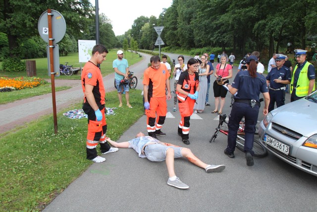 Wypadek z udziałem rowerzysty w Katowicach SYMULACJA