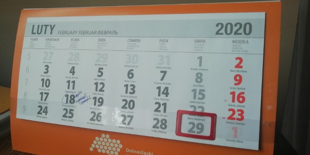 kalendarz, 2020 rok, 29 lutego.