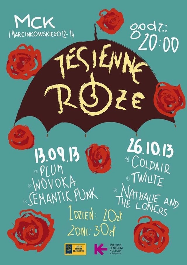 Już w najbliższy piątek MCK zaprasza na pierwsza odsłonę festiwalu "Jesienne Róże". Zagrają Plum, Wovoka i Semantik Punk.