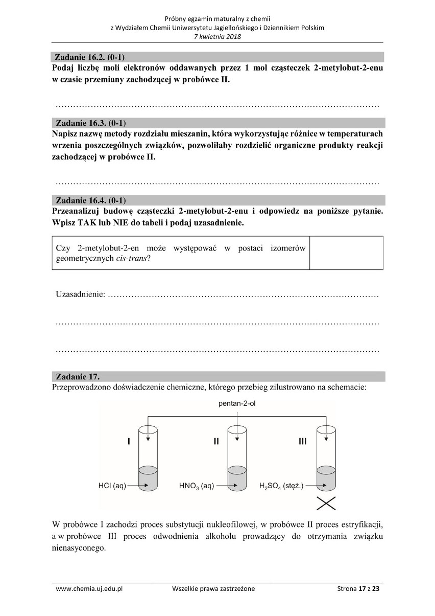 Matura z chemii 2018 r. z Wydziałem Chemii Uniwersytetu Jagiellońskiego [ARKUSZE]