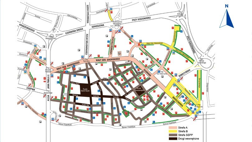 Mapka toruńskich stref płatnego parkowania