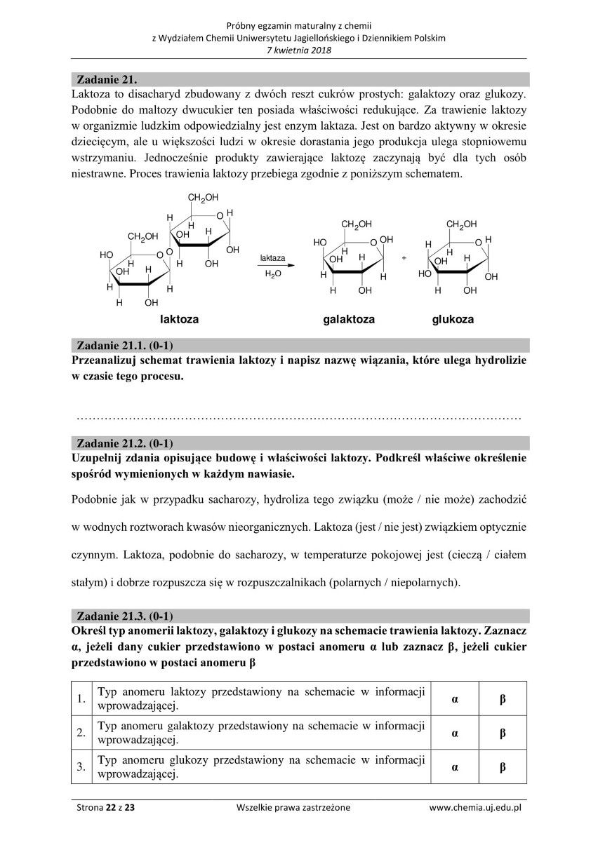 Matura z chemii 2018 r. z Wydziałem Chemii Uniwersytetu Jagiellońskiego [ARKUSZE]