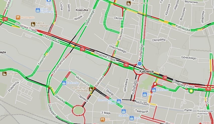 Katowice zablokowane: kolizja w tunelu, tłok pod centrami handlowymi [ZDJĘCIA]