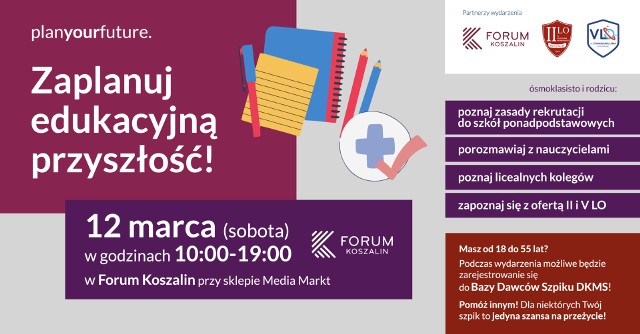 W sobotę (12 marca) w godzinach id 10 do 19, uczniowie z II Liceum Ogólnokształcącego im. Wł. Broniewskiego w Koszalinie oraz V Liceum Ogólnokształcącego im. St. Lema,  czekają na ósmoklasistów i ich rodziców w Forum Koszalin.