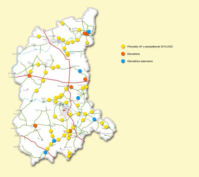 Mapa inwestycji drogowych w Lubuskiem do 2020 r.