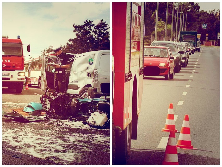 Rannego motocyklistę przewieziono do szpitala w Grudziądzu