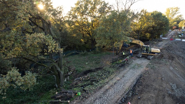 Trwa przebudowa wałów przeciwpowodziowych na ulicy Ślęzoujście. Znika coraz więcej drzew 17.10.2022