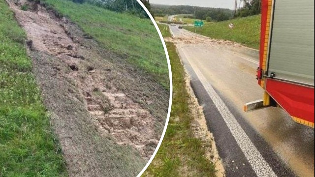 W Staszowie na obwodnicy osunęła się ziemia z nasypu.