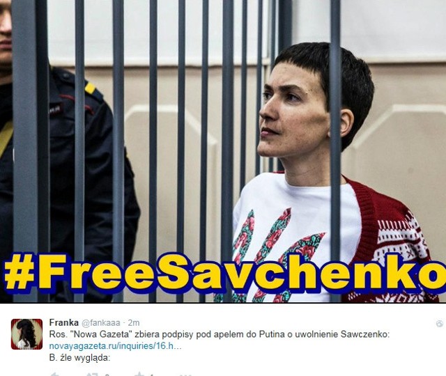 Sawczenko pojawiła się w moskiewskim sądzie w koszulce z herbem Ukrainy