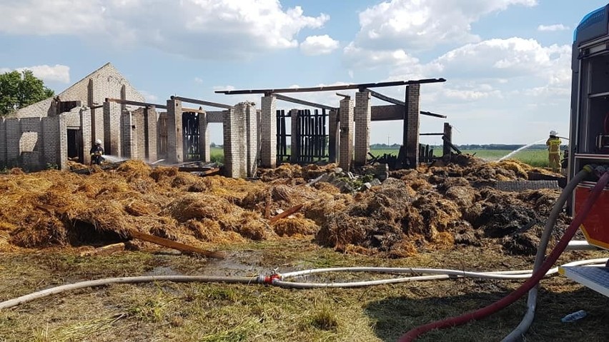 Pożar drewniano-murowanej stodoły w Bartodziejach, w gminie Tczów. Ogień gasiło sześć zastępów straży pożarnej
