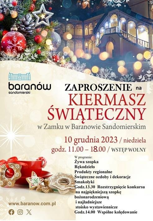 Kiermasz świąteczny w zamku w Baranowie Sandomierskim w niedzielę 10 grudnia. Zobacz program wydarzenia