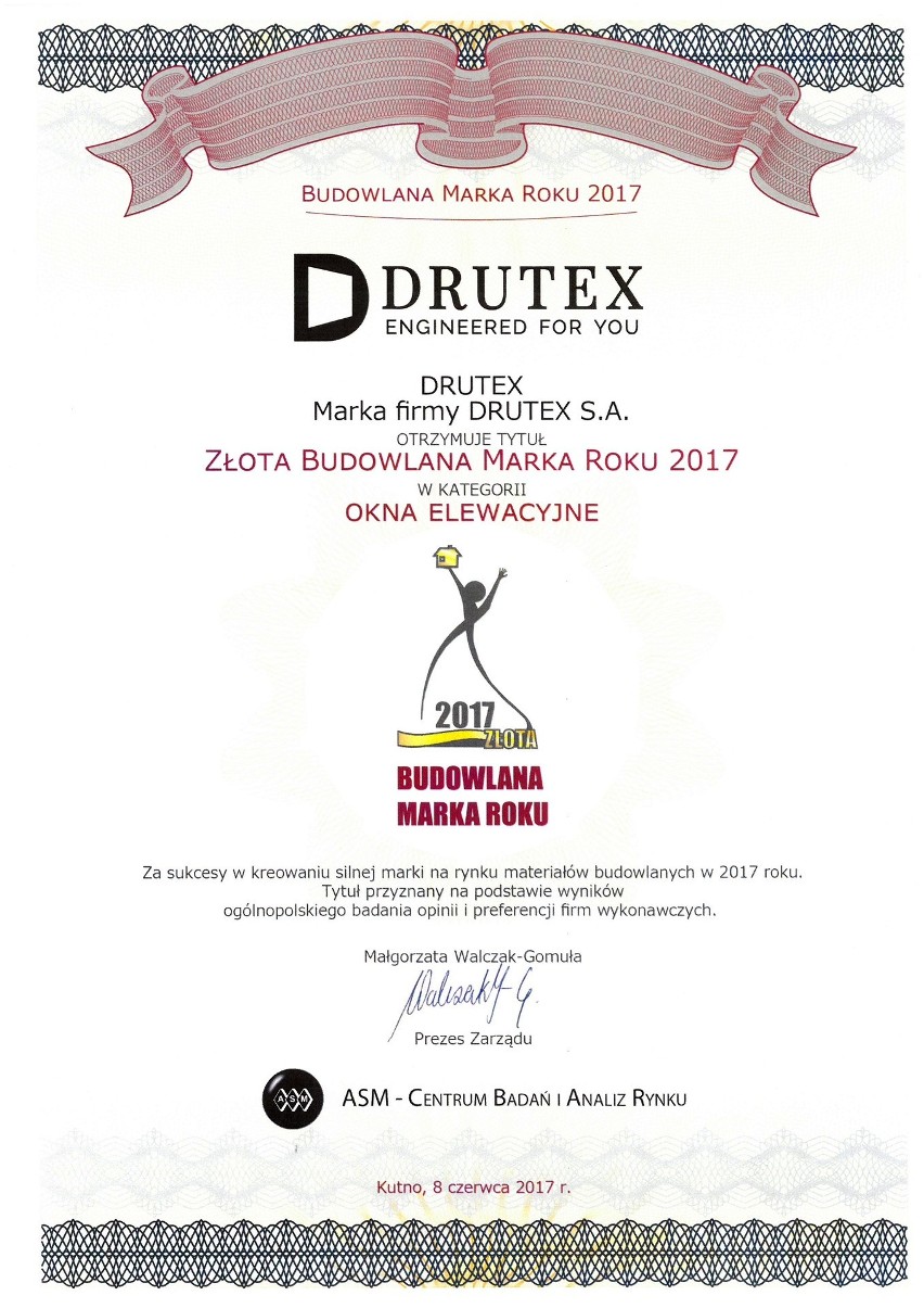 Bytowski Drutex nagrodzony tytułem Złota Budowlana Marka Roku 2017