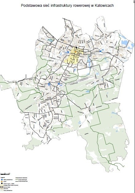 Planowana sieć dróg rowerowych w Katowicach