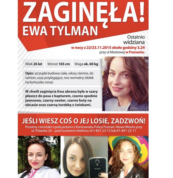 Ewa Tylman zaginęła w nocy z 22 na 23 listopada 2015 roku