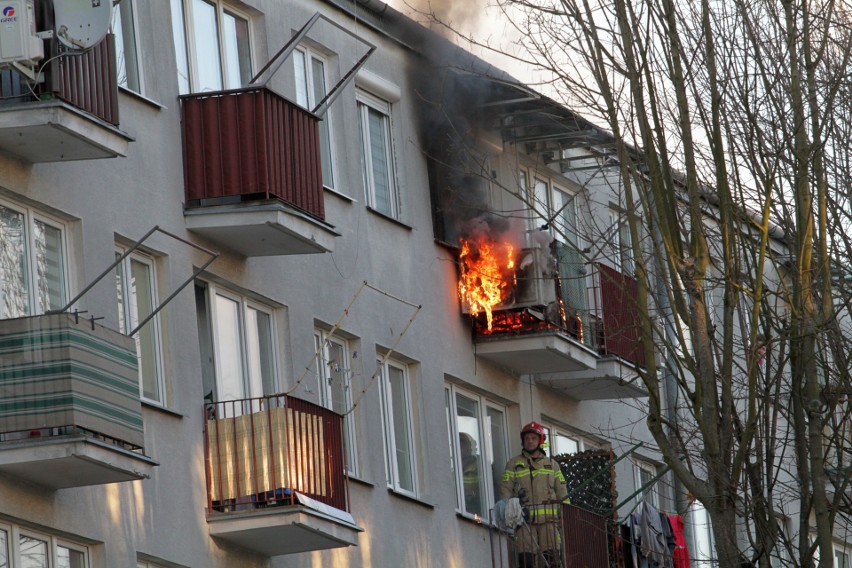 Pożar w Tarnobrzegu. Trzy zastępy straży w akcji, gasili ogień z drabiny z koszem (ZDJĘCIA)