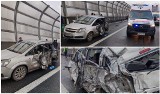 Ogromny korek na AOW w kierunku autostrady A4. Zderzyły się dwa samochody, jedna osoba ranna [ZDJĘCIA]