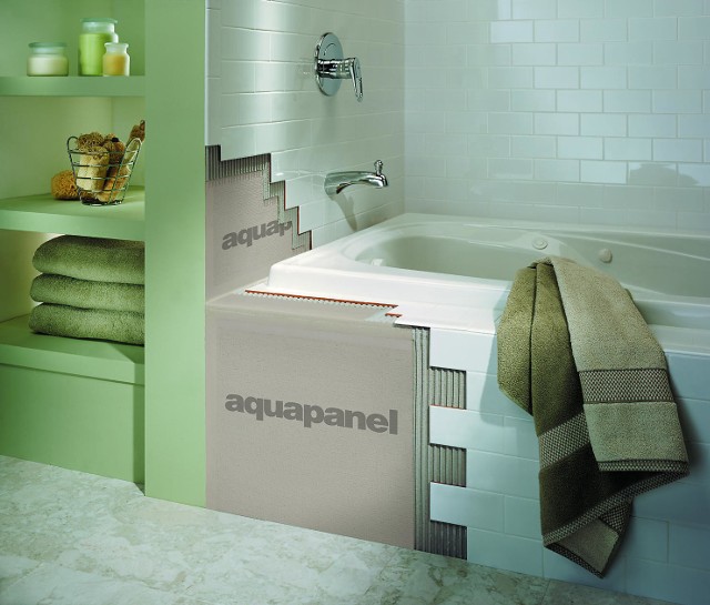Powierzchnie wykonane z płyty cementowej Aquapanel Indoor można okładać materiałem o ciężarze do 40 kg/mkw. ściany