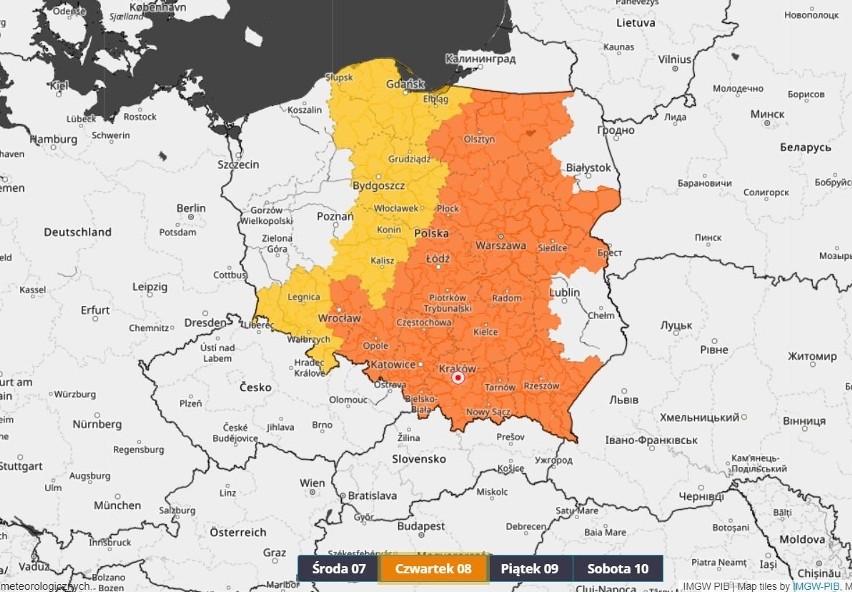 Ostrzeżenie IMGW na czwartek, 8 lipca