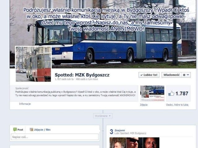 Fanpage "Spotted: MZK Bydgoszcz&#8221;  błyskawicznie zdobywa coraz większą popularność na Facebooku