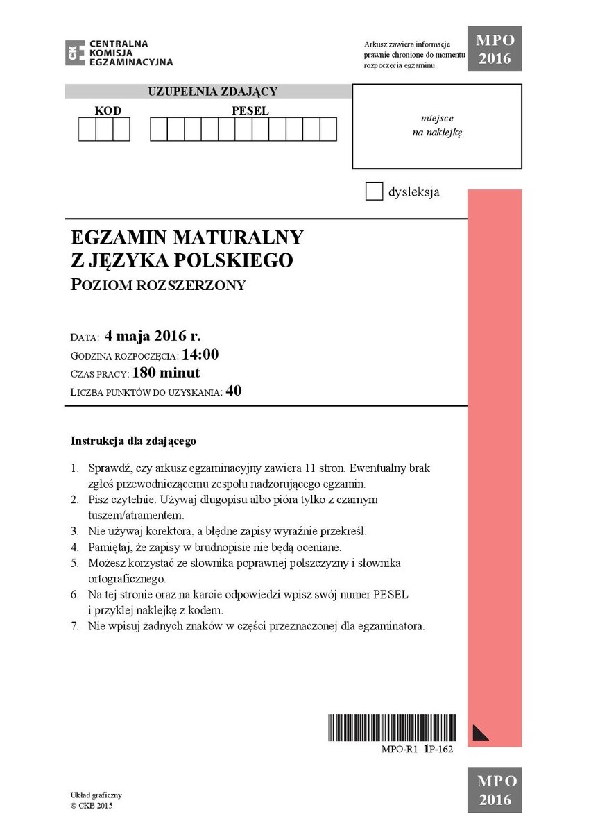 Matura 2016: Język polski poziom rozszerzony [ODPOWIEDZI,...