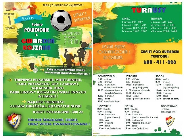Klub Sportowy Gwardia Koszalin organizuje letnie półkolonie dla dzieci w wieku 7-12 lat