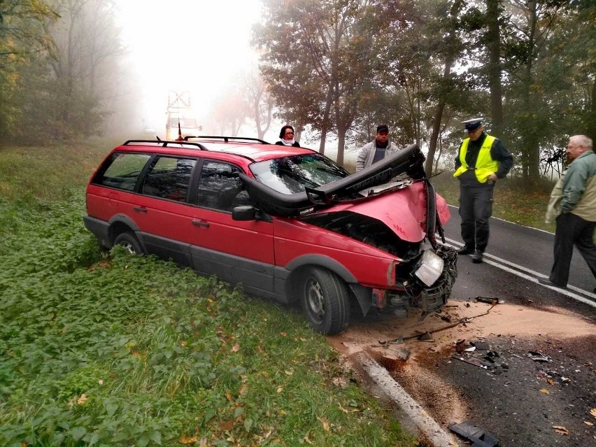 Wypadek na drodze krajowej nr 36 koło Lubina