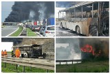 Pożar autokaru przewożącego dzieci na autostradzie A4. Koniec utrudnień w ruchu 