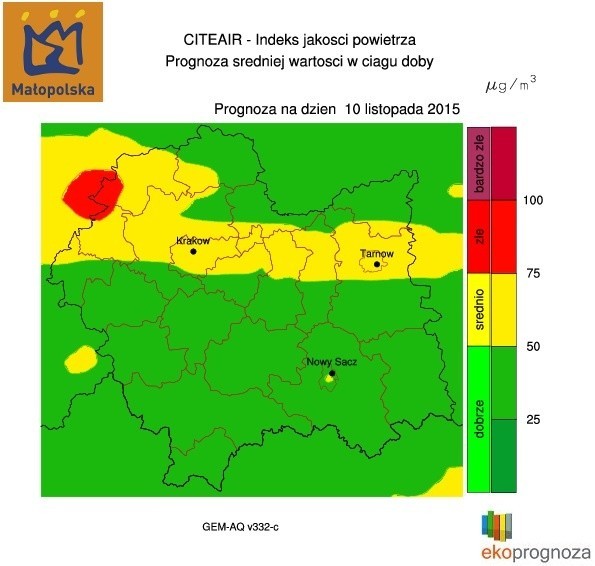 Prognozy średniodobowej jakości powietrza dla Małopolski