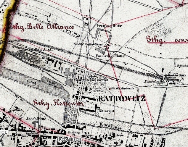 Katowice: Okolice Spodka na mapie z 1883 roku