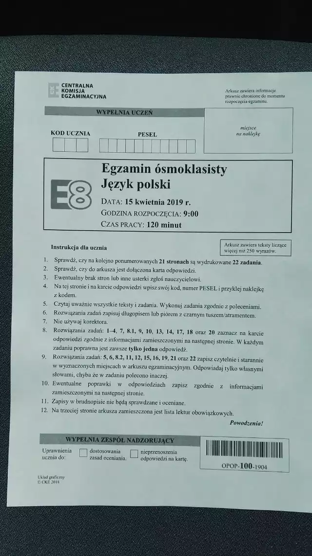 Egzamin ósmoklasisty POLSKI 2019 - odpowiedzi, zadania, arkusze CKE |  Gazeta Krakowska