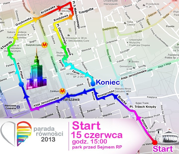 Parada Równości 2013 - 15 czerwca. Trasa, przebieg, utrudnienia (mapa)