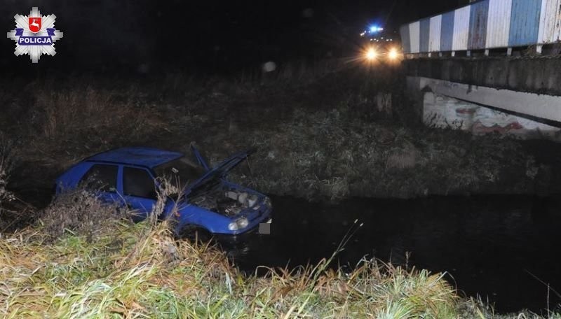 Gmina Radecznica: Samochód wpadł do rzeki. Kierowca tłumaczył, że sarna stanęła mu na drodze