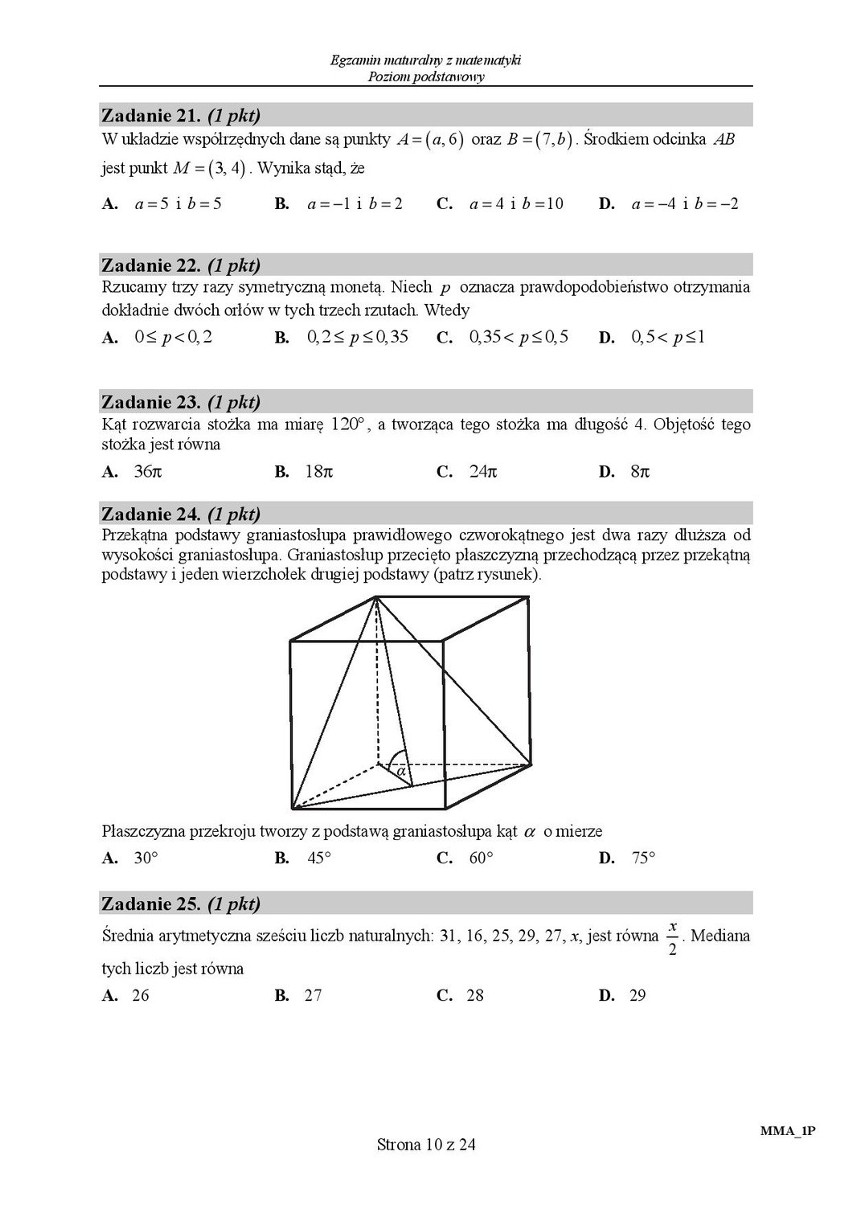 Stara matura 2016: Matematyka poziom podstawowy [ODPOWIEDZI,...