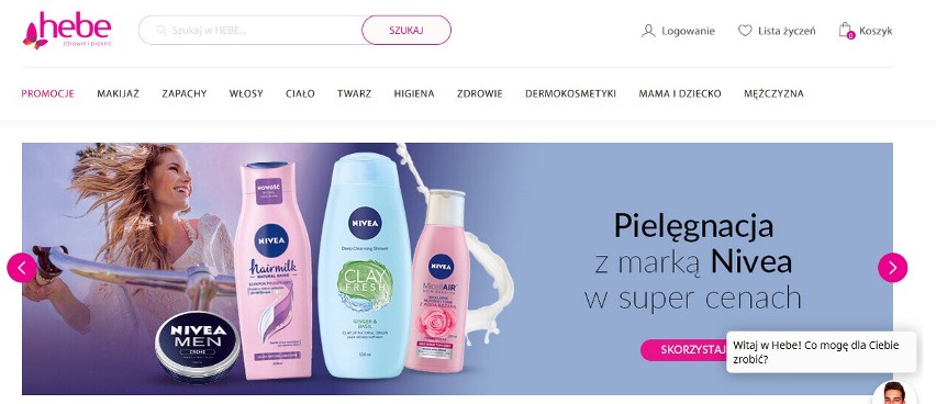 Strona startowa sklepu internetowego Hebe.pl