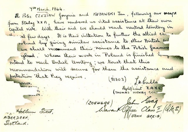 Reprodukcja listu napisanego 7 marca 1944 r. przez byłych...