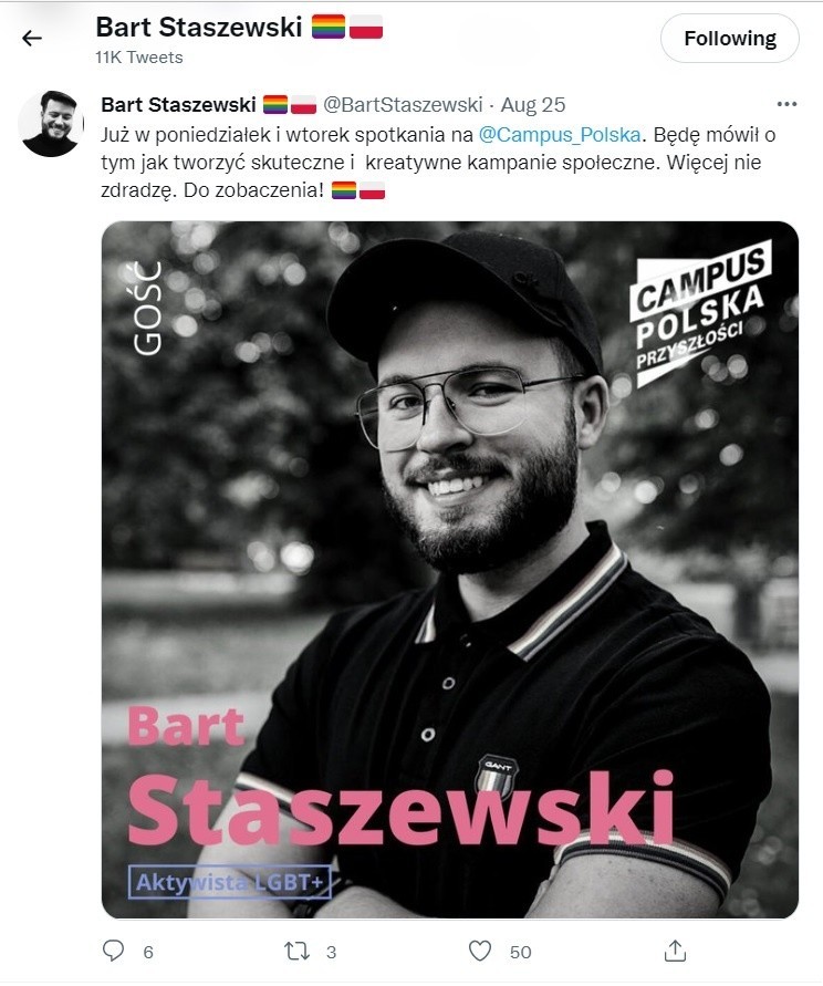 W poniedziałek Bart Staszewski będzie gościem Campusu Polska...