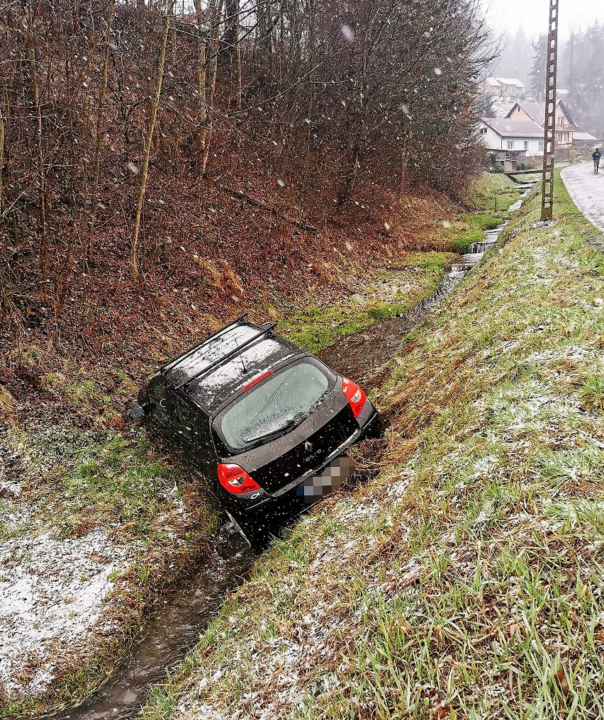 Piwniczna. Auto w rowie, strażacy w akcji, kierowca z mandatem [ZDJĘCIA]