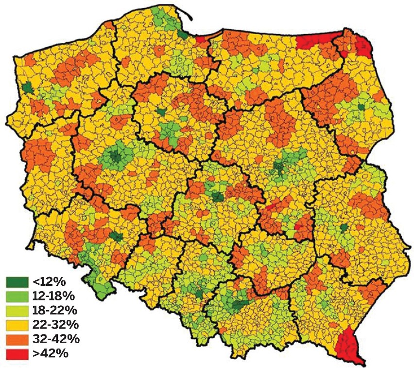 Udział procentowy mieszkań wylosowanych do badania...