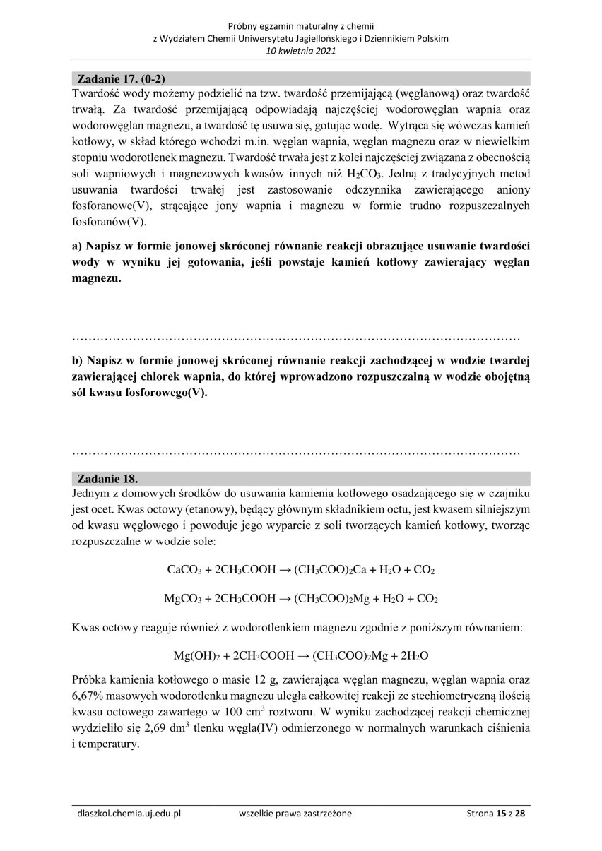 Równanie Reakcji Usuwania Kamienia Kotłowego