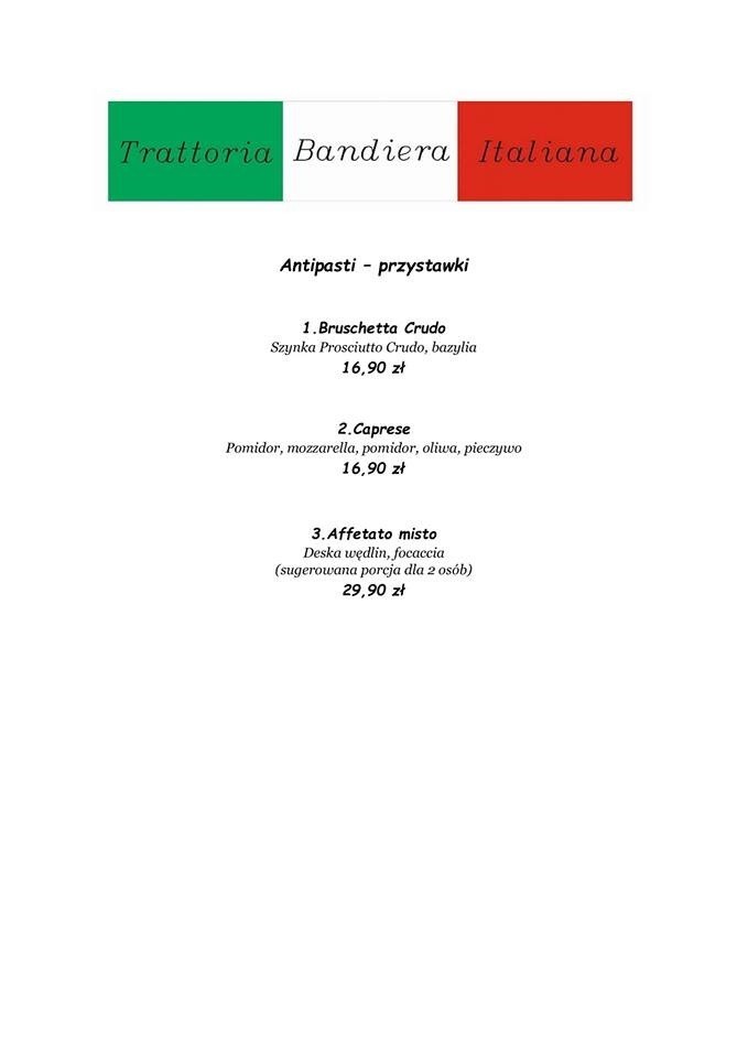 Menu restauracji Trattoria Bandiera Italiana po Kuchennych...